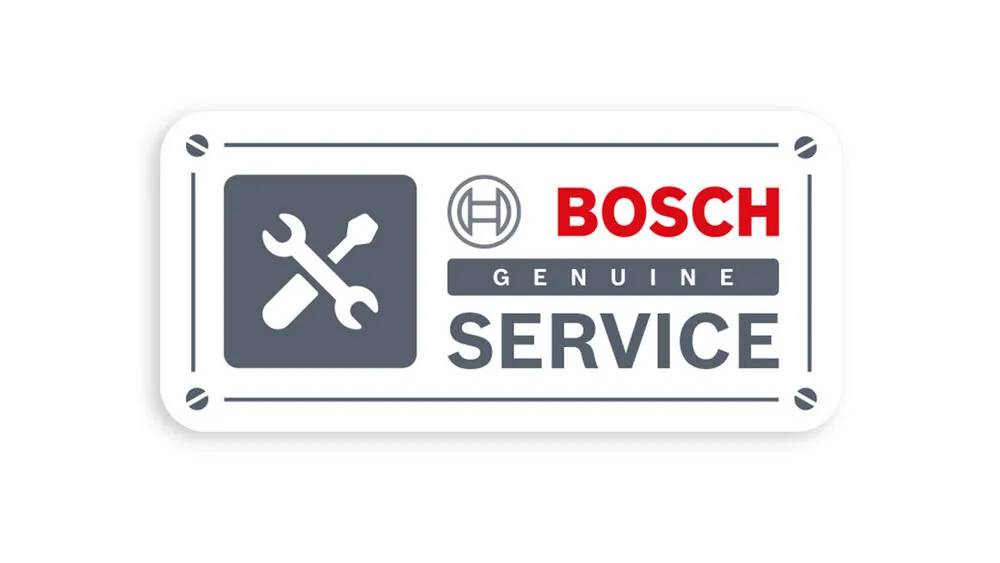 Bosch genuine service logo with crossed wrenches and text "BOSCH GENUINE SERVICE" on white background.