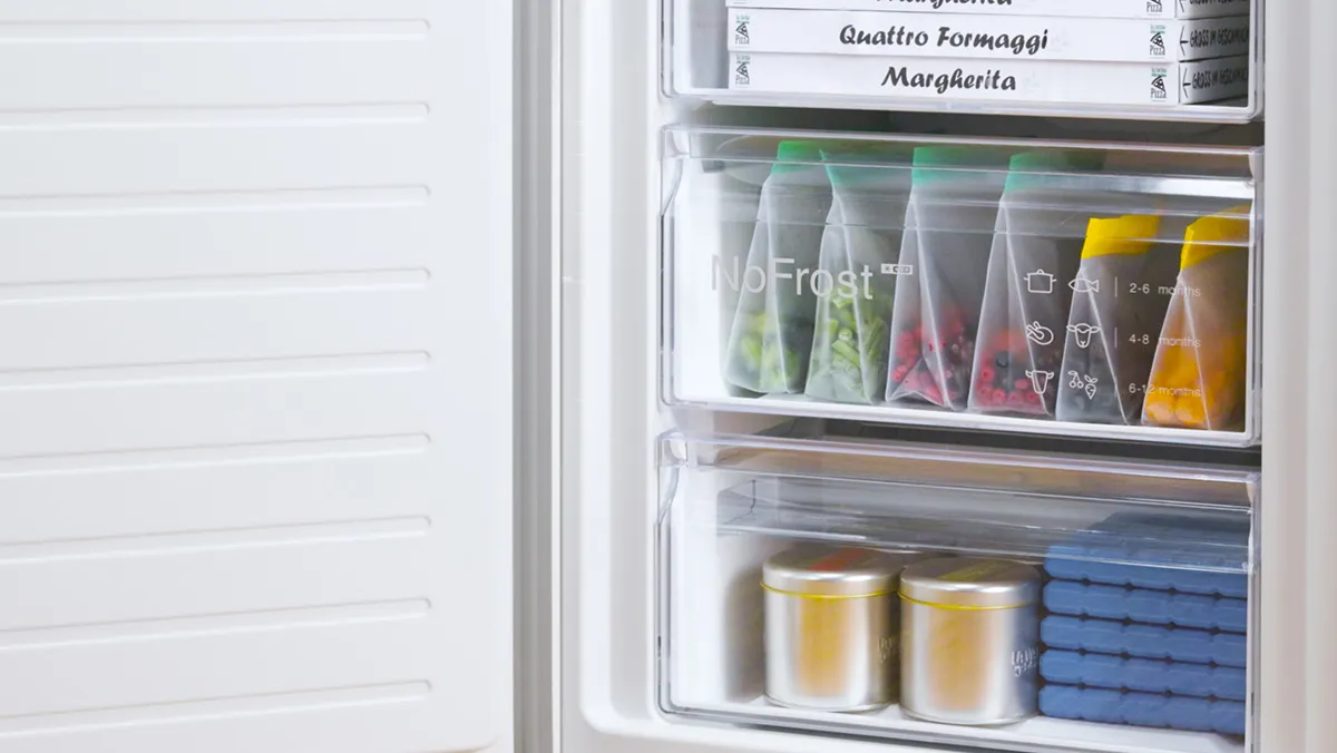 Interior of a Bosch upright freezer with NoFrost