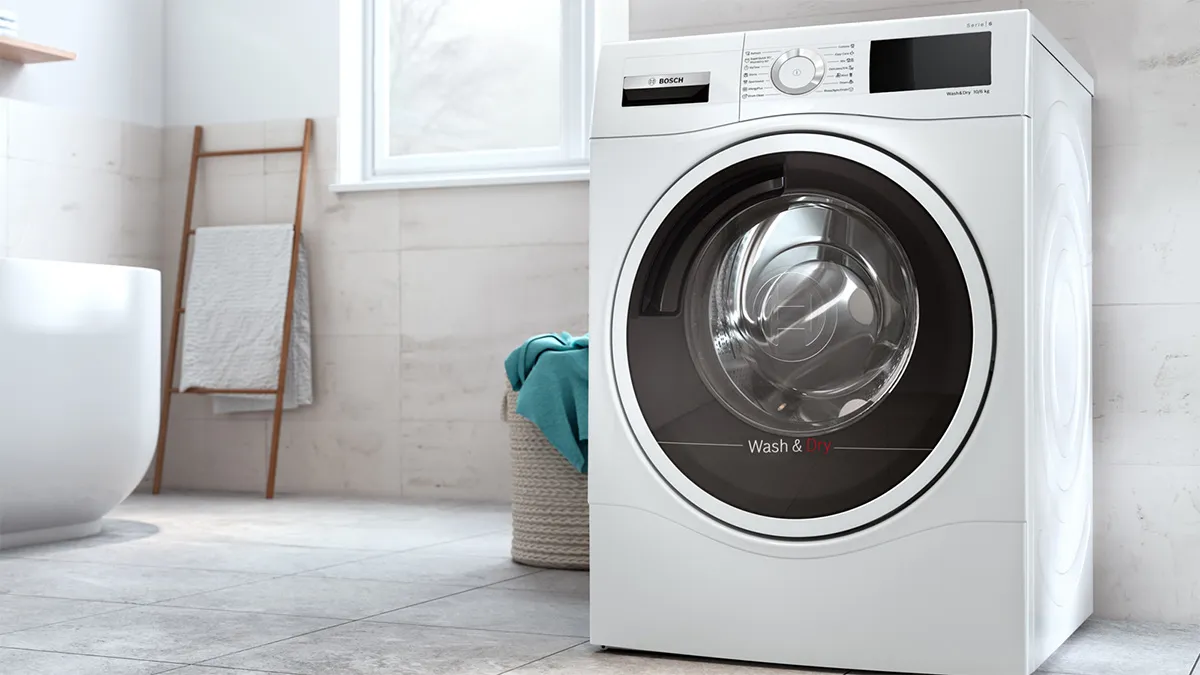 Lineup showing a washer dryer, washing machine and a dryer.