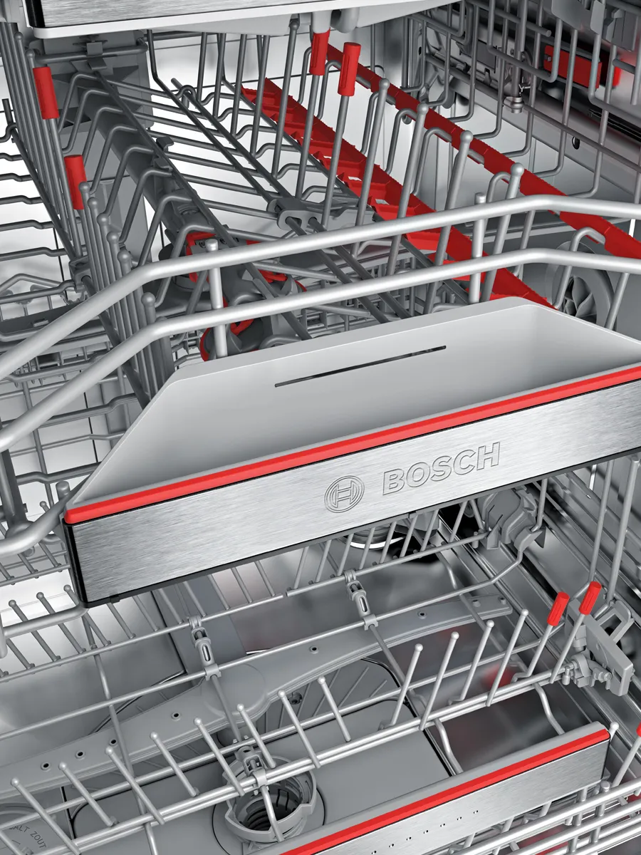 Bosch dishwasher interior showcasing innovative rack design and durable components for optimal performance.