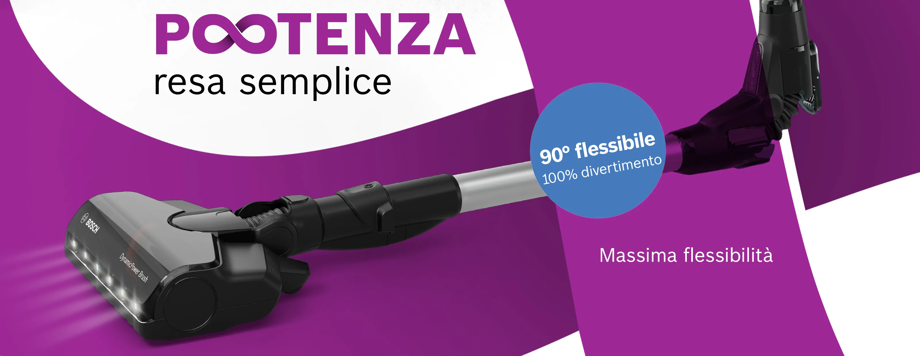 Utensile elettrico senza fili con testa pieghevole a 90 gradi, testo "Power made easy", maneggevolezza senza sforzo.