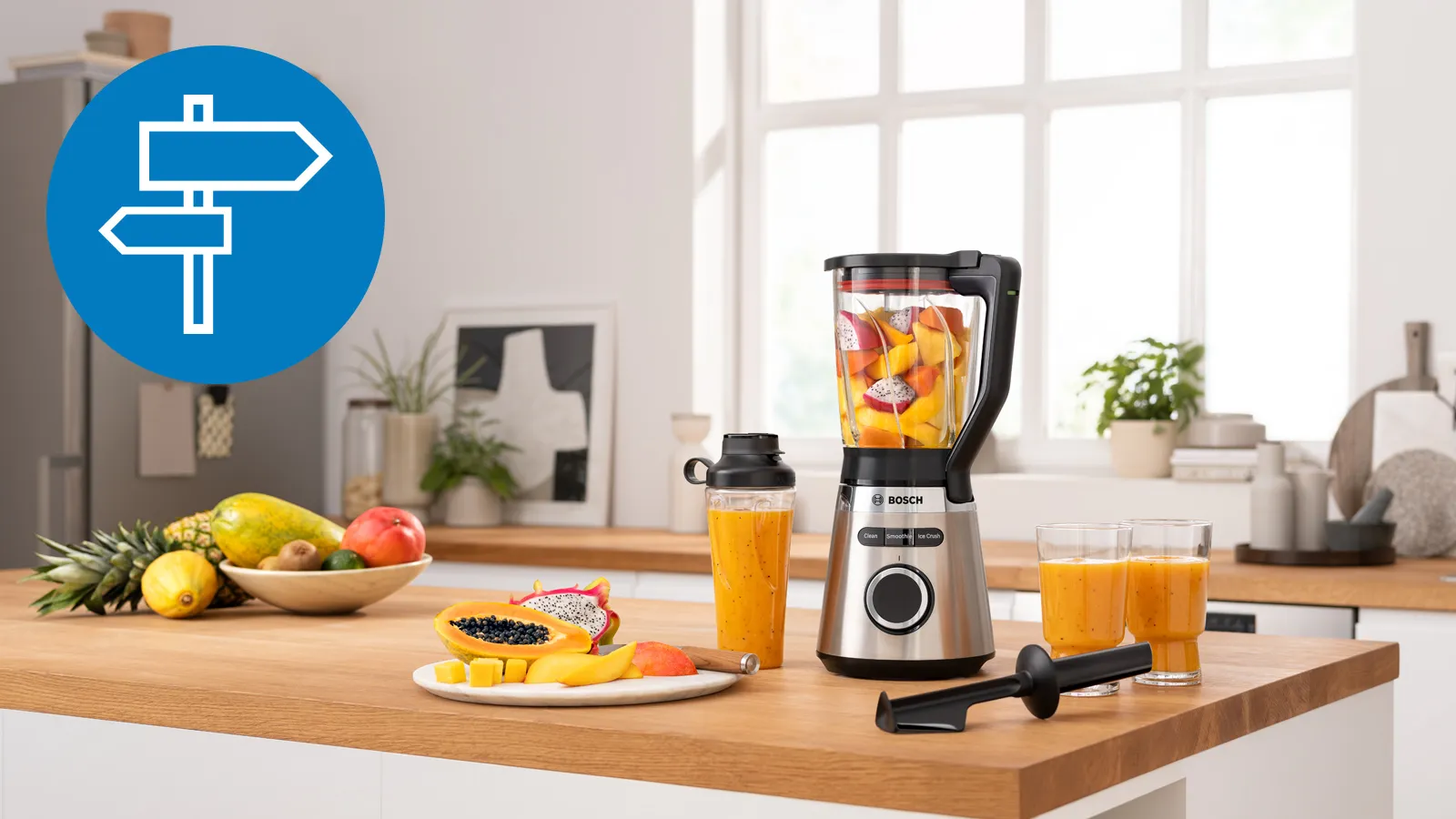 Đội hình Máy xay sinh tố Bosch và biểu tượng ký tên. 