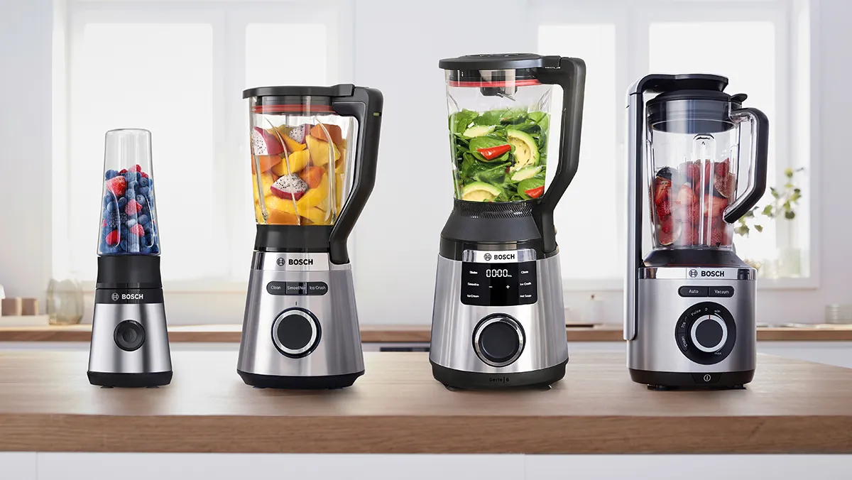 The Bosch blender range standing on a kitchen worktop.