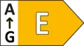 Yellow sign with black letter 'E' on white background