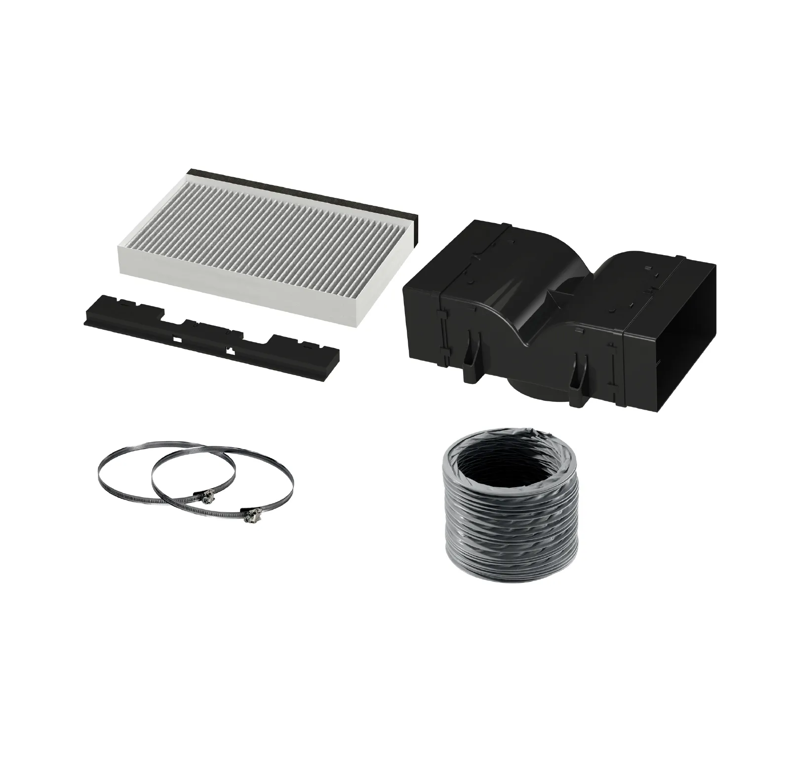 Constructa HVAC-Komponenten wie Filter, Lüftungsschlauch und Drahtrolle.