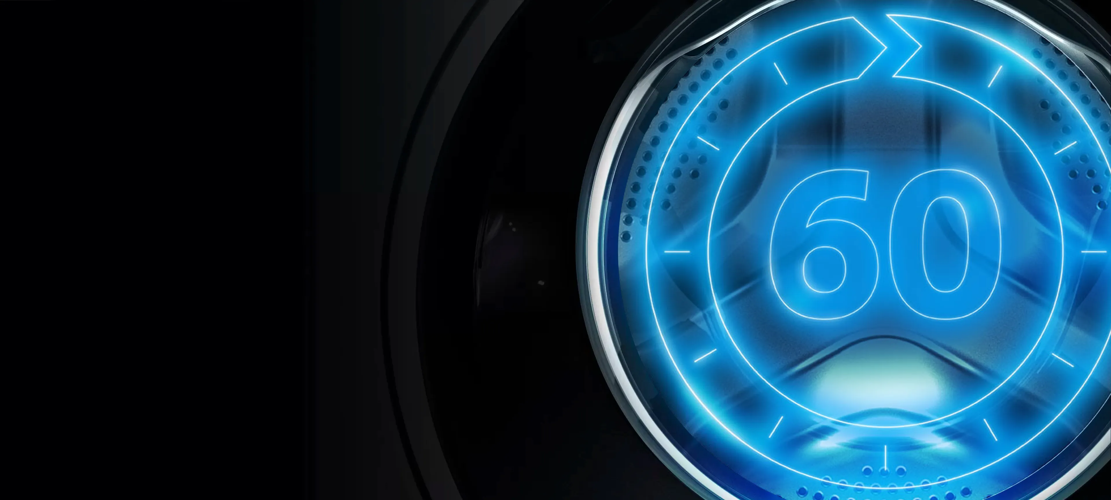 Glowing blue digital countdown timer display showing the number 60.