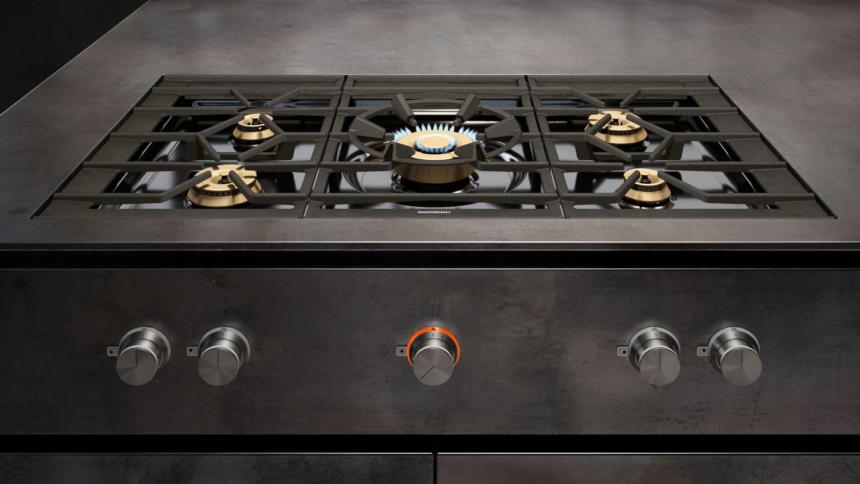 A gaggenau 400 series five burner gas cooktop