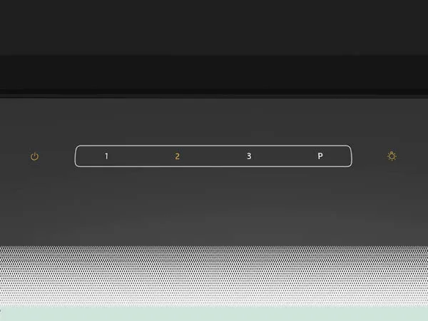 Constructa Dunstabzug Bedienfeld mit Power-, Einstelltasten (1, 2, 3, P) und Lampensymbol.