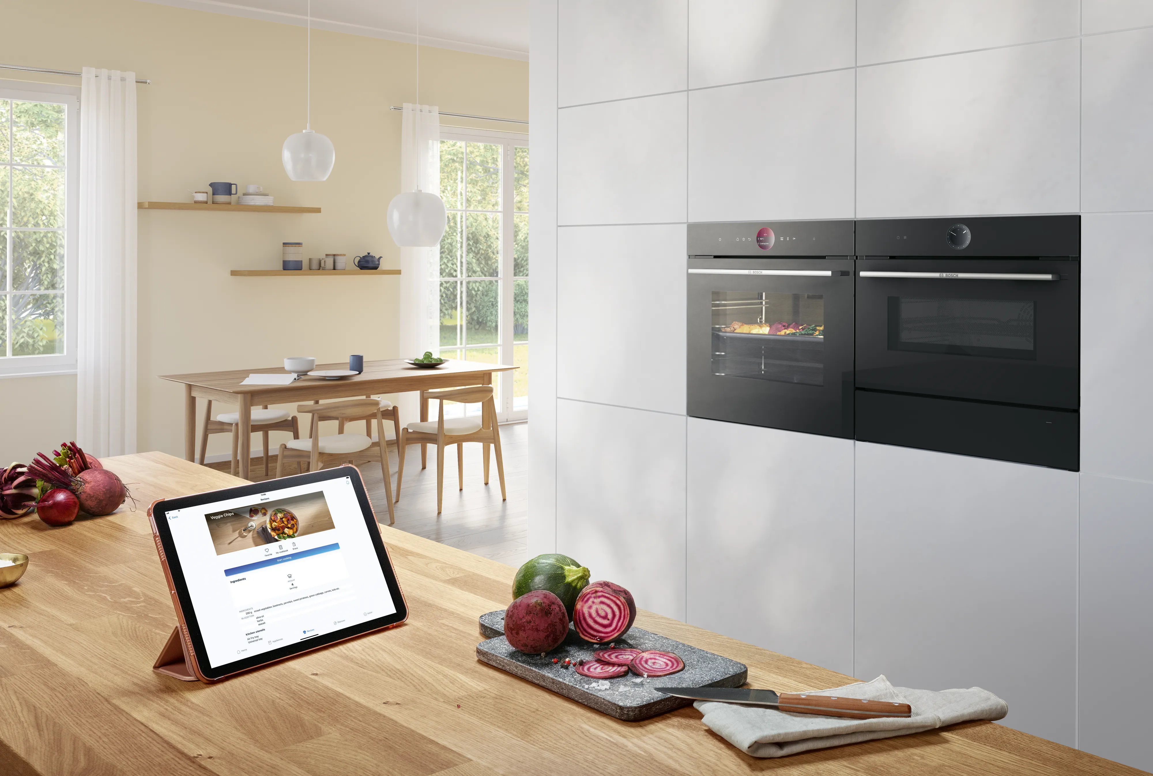 Built in ovens in light kitchen design 