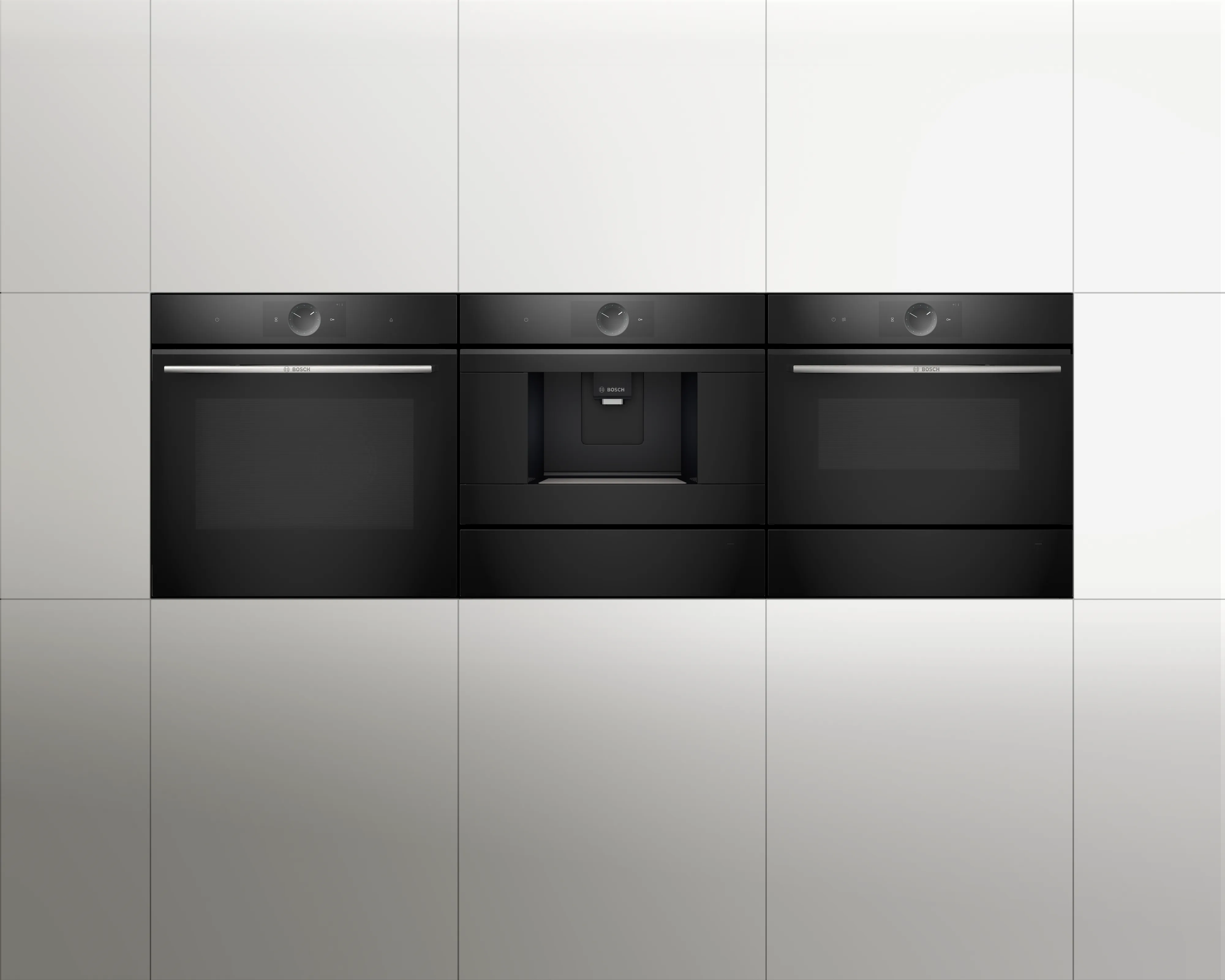 Built in ovens in white cabinets