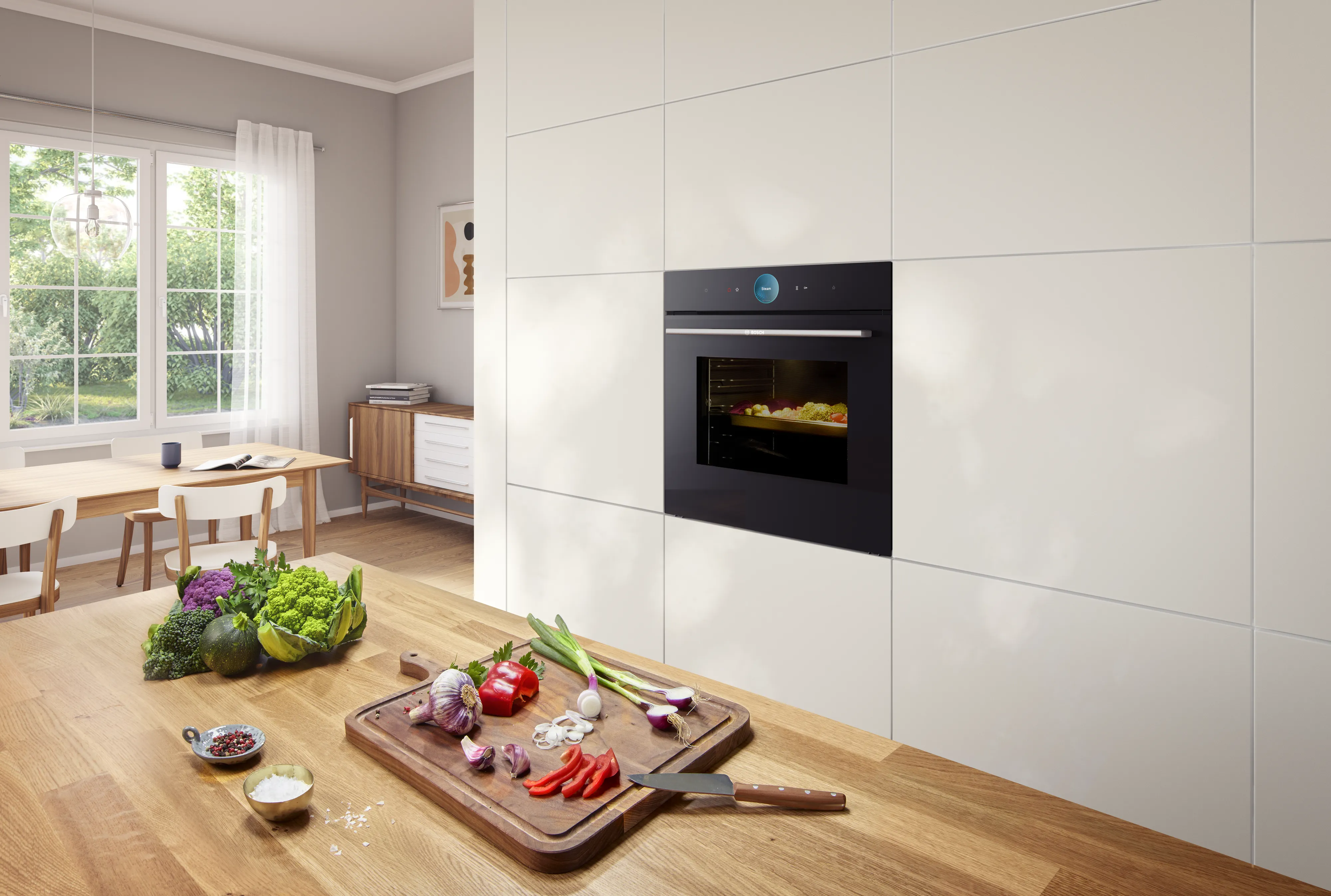 Magnetron met grill en automatische instellingen, die gemak biedt met speciale ontdooi-programma's voor verschillende voedselsoorten.