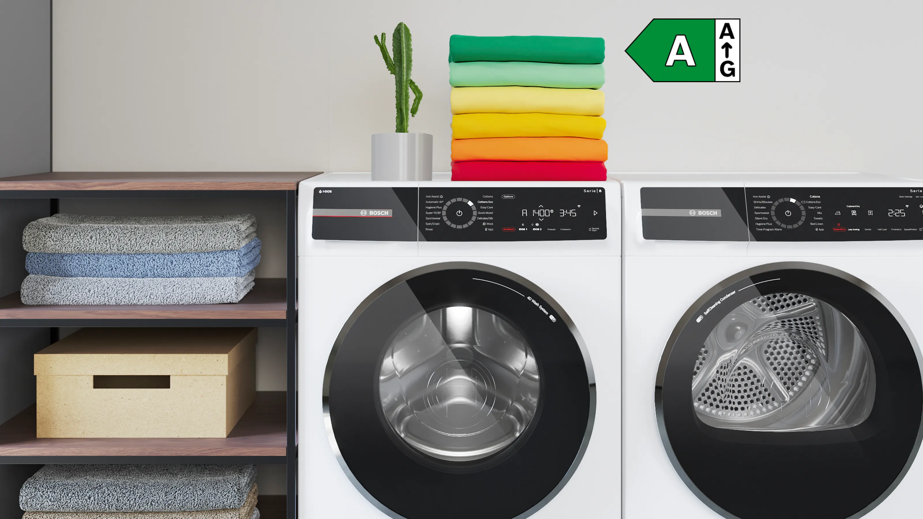 Waschmaschine, Trockner, Handtücher, Waschmittel, organisierte Waschküche.