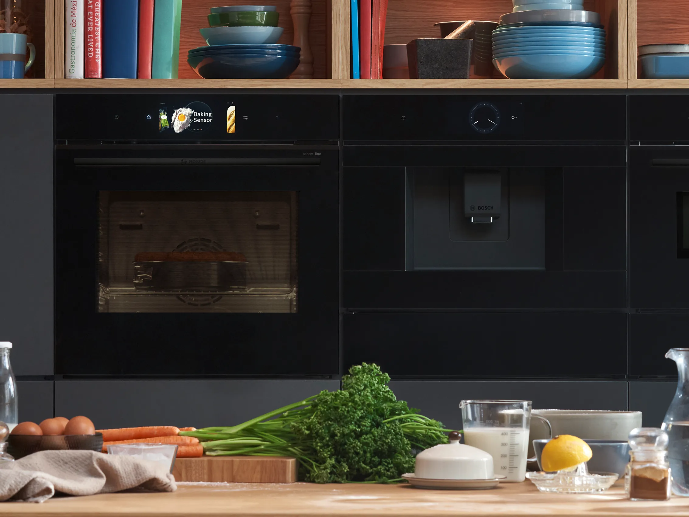 Bosch oven and built-in coffee machine.