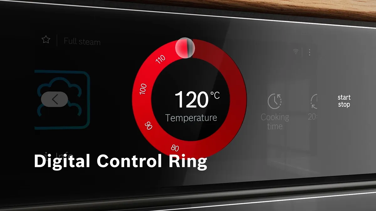 120°C'yi gösteren sıcaklıkla dijital kontrol paneli.