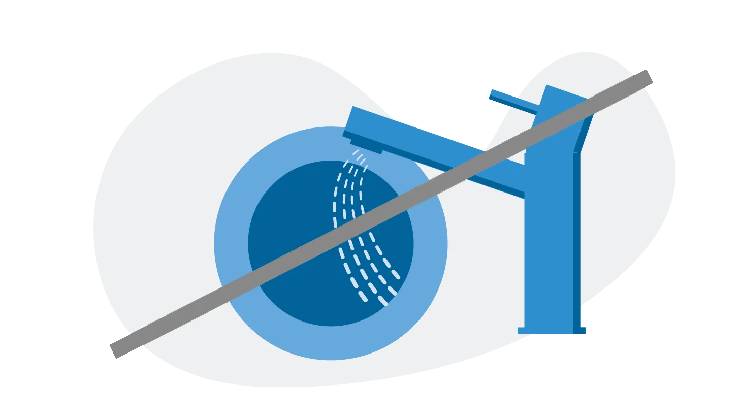 Blue faucet spraying a plate, crossed out by a gray diagonal slash to indicate not rinsing dishes under the tap.