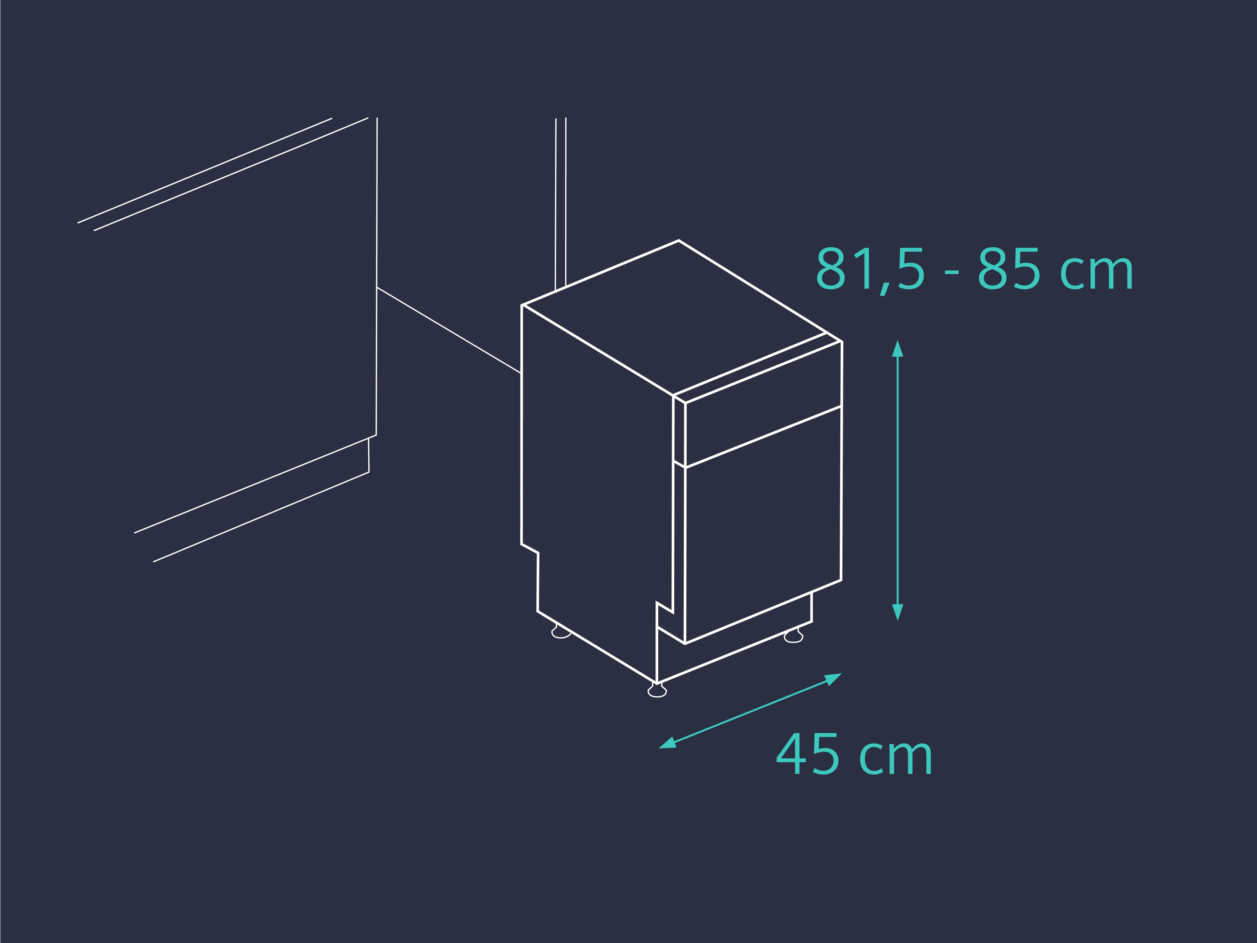 Technical drawing of a rectangular cabinet with dimensions 81.5-85 cm height and 45 cm width.