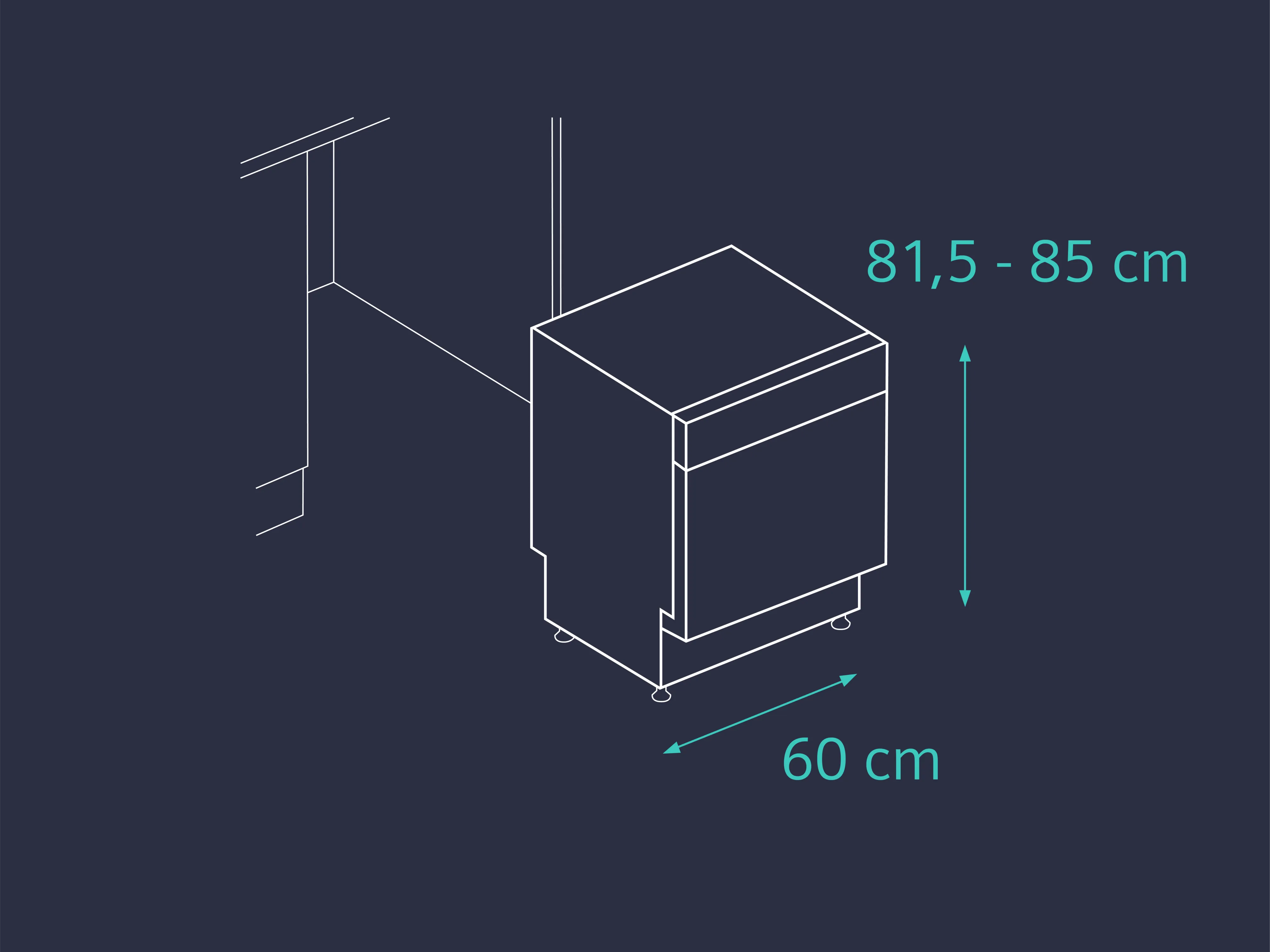 Technical drawing of a kitchen appliance with dimensions: 60 cm width, 81.5-85 cm height.