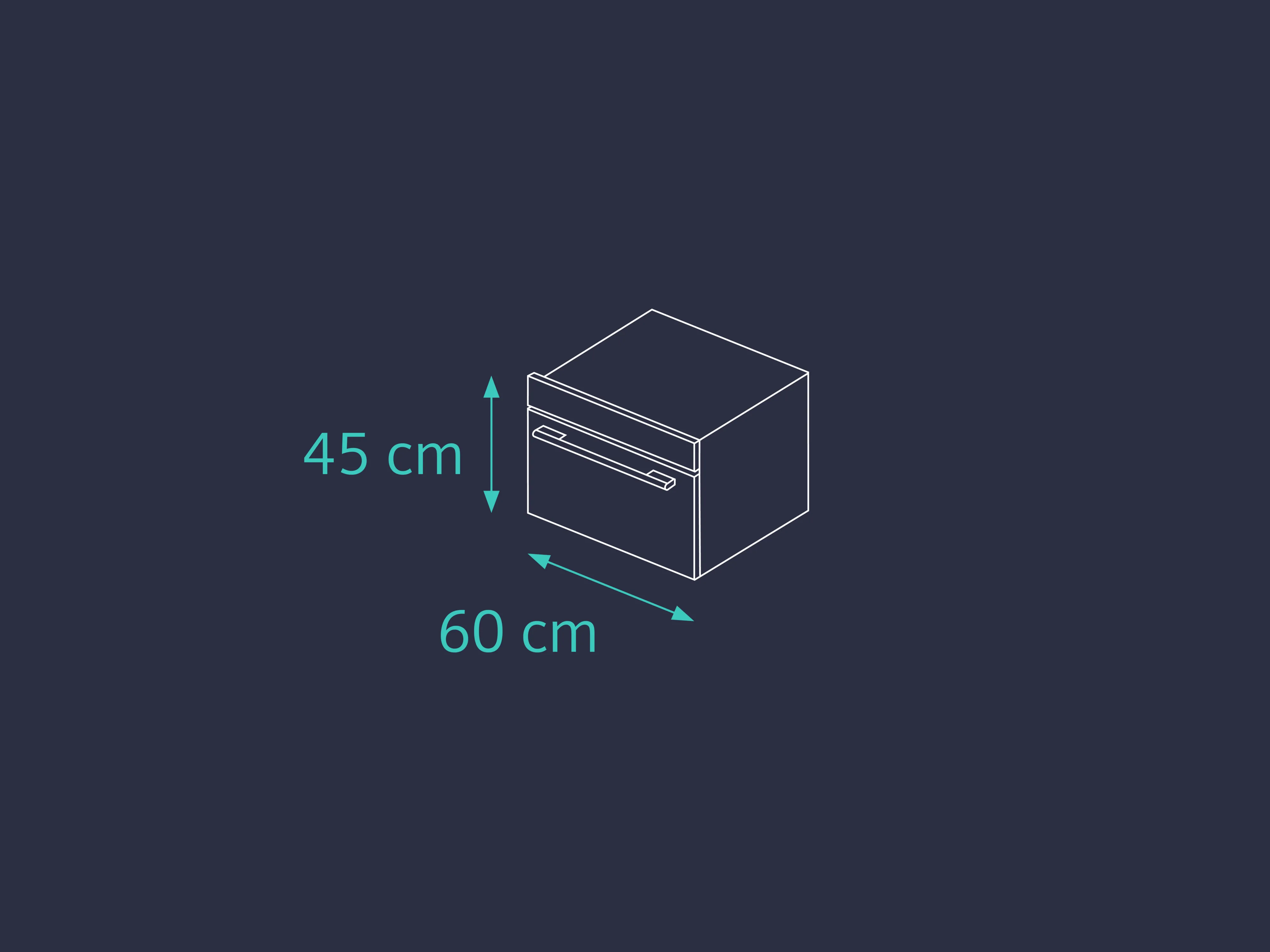 Isometric view of a rectangular storage cabinet or drawer unit with dimensions 60 cm width and 45 cm height.