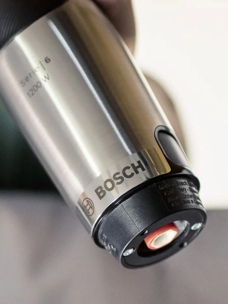 A closeup of the blender motor case, which can be easily opened for repair.