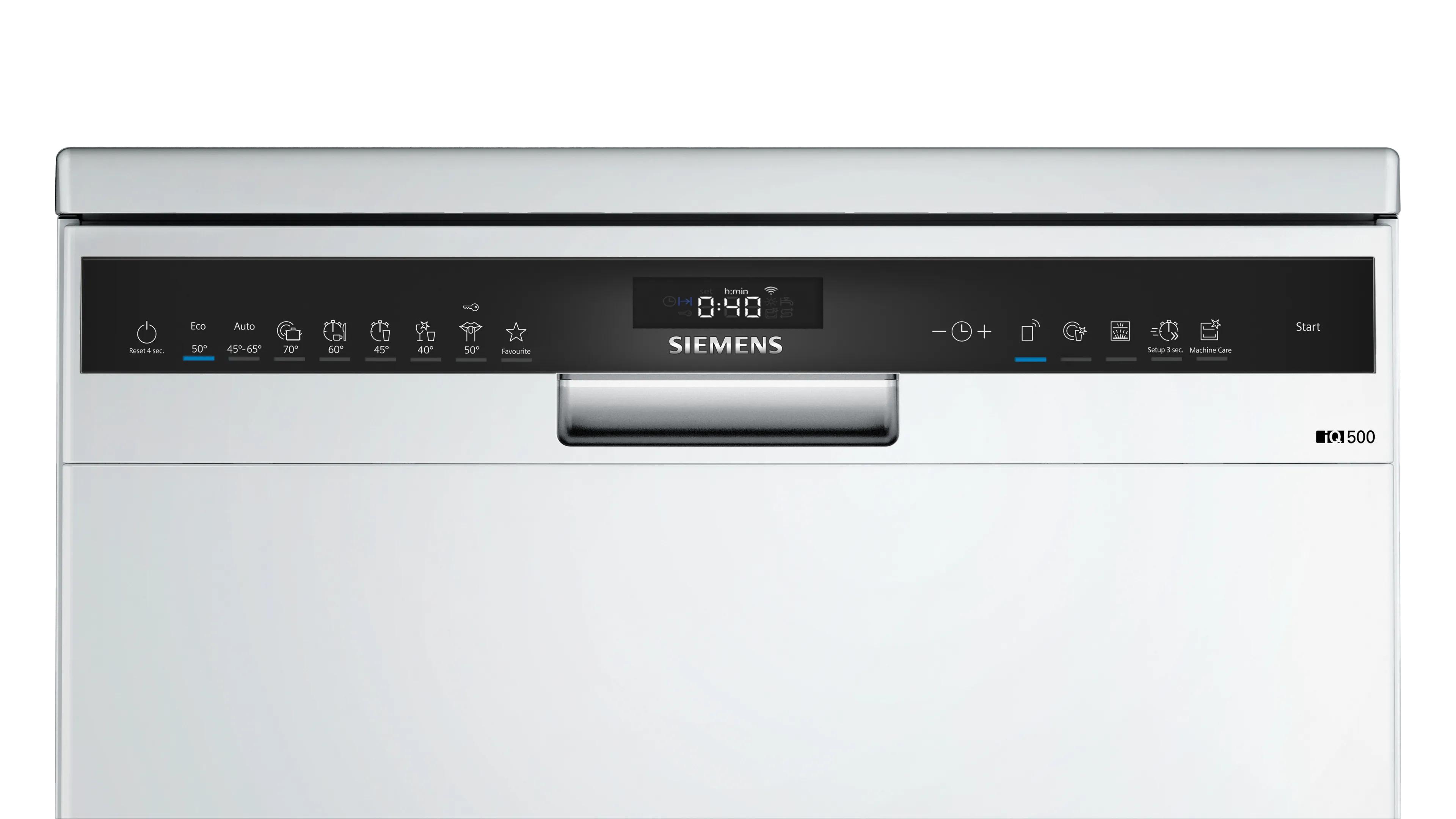Dishwasher appliance with digital control panel and stainless steel exterior.