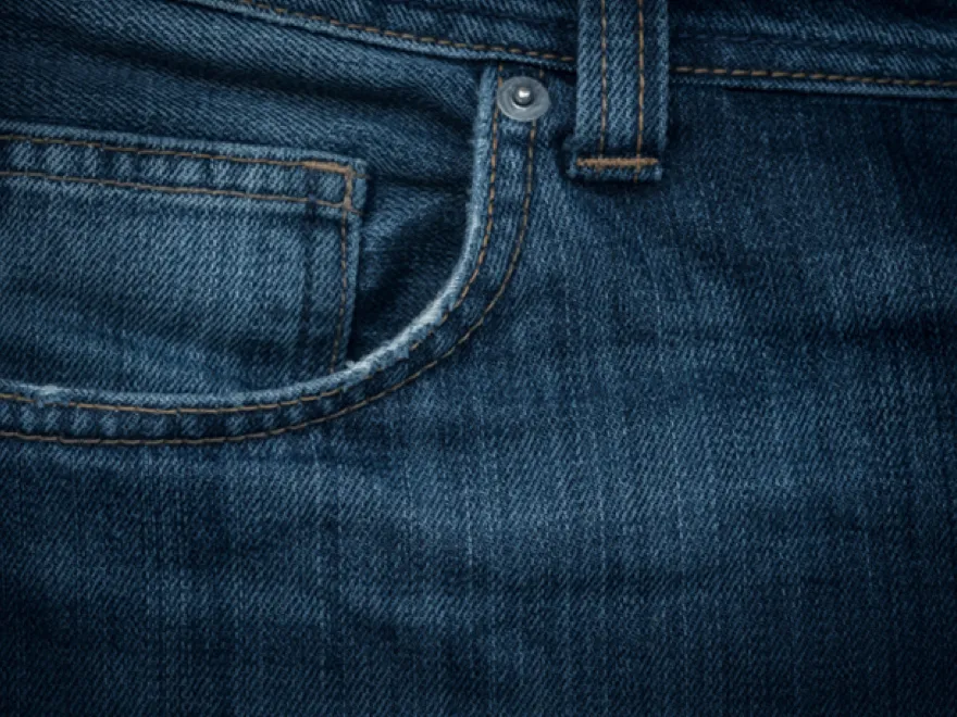Denim jeans texture, pockets, stitching, and button details.