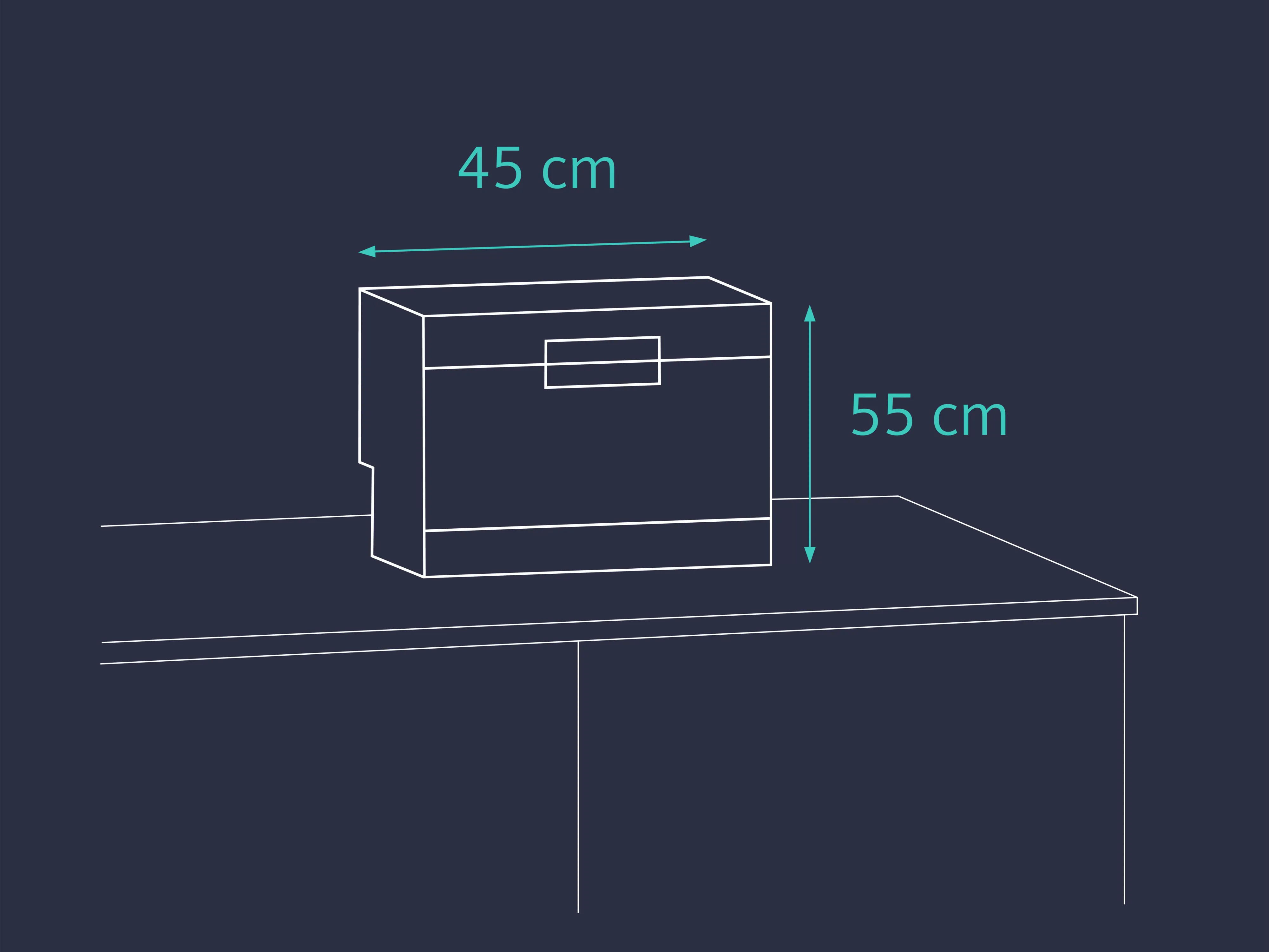 Schematic diagram of a cabinet or storage unit with dimensions 45 cm width and 55 cm height.
