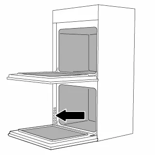 Illustration of an open Bosch oven with an arrow pointing to the interior side wall.
