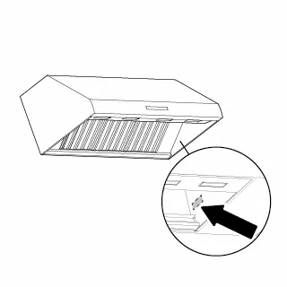 Illustration of a Bosch kitchen range hood with a focus on a control button feature.