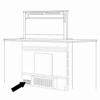 Diagram showing installation location for a kitchen appliance under a countertop.