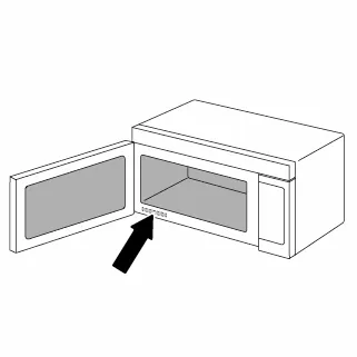 Illustration of a microwave with its door open and an arrow pointing inside.