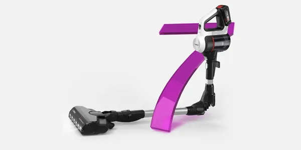 Adjustable purple exercise resistance band with black handles and attachment point.