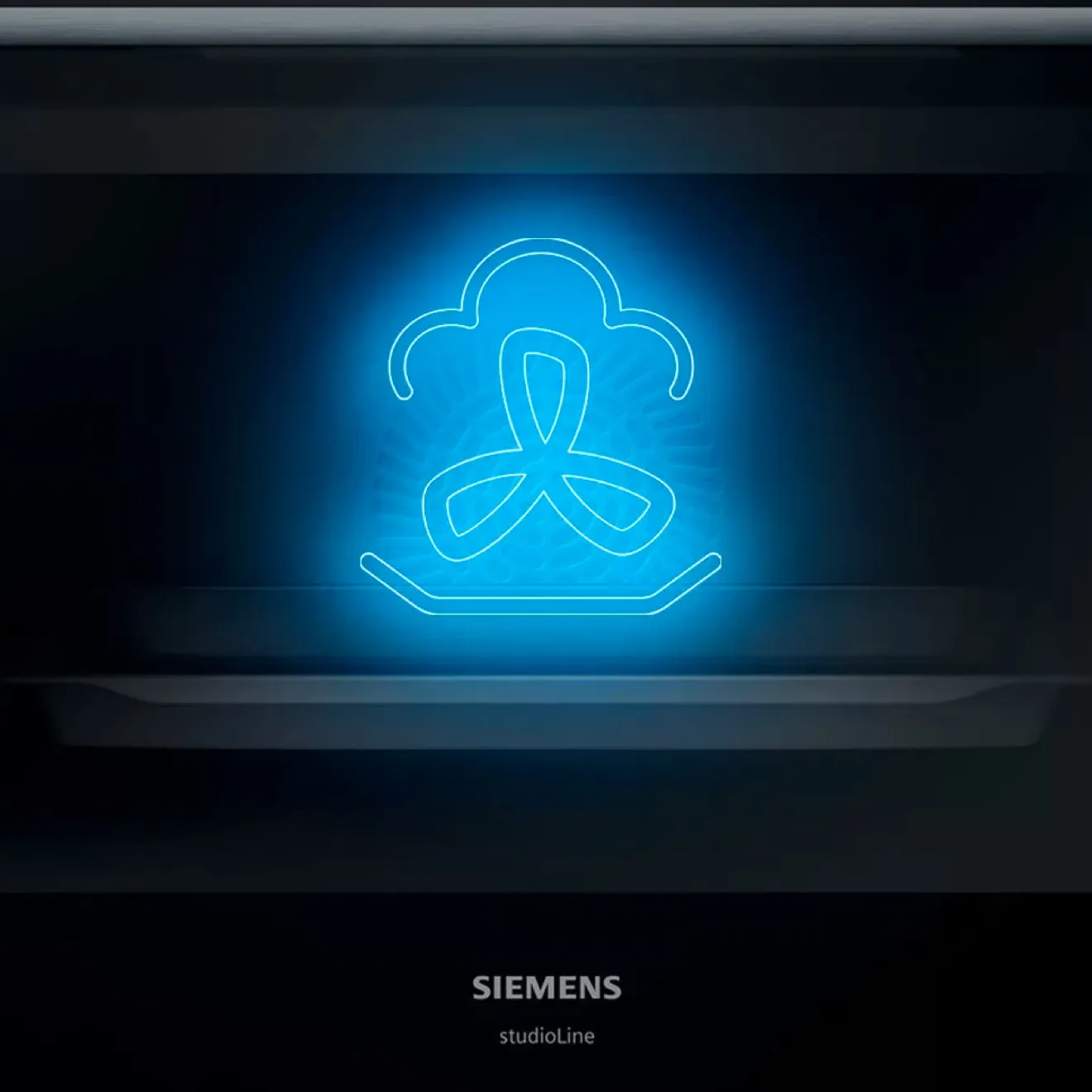 Glowing blue neon icon of a person in a meditative pose on a dark background.
