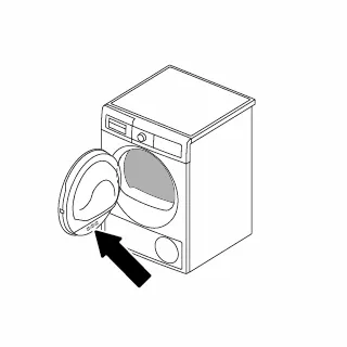 Diagram of a Bosch front-load washing machine with an open door and highlighted control panel.