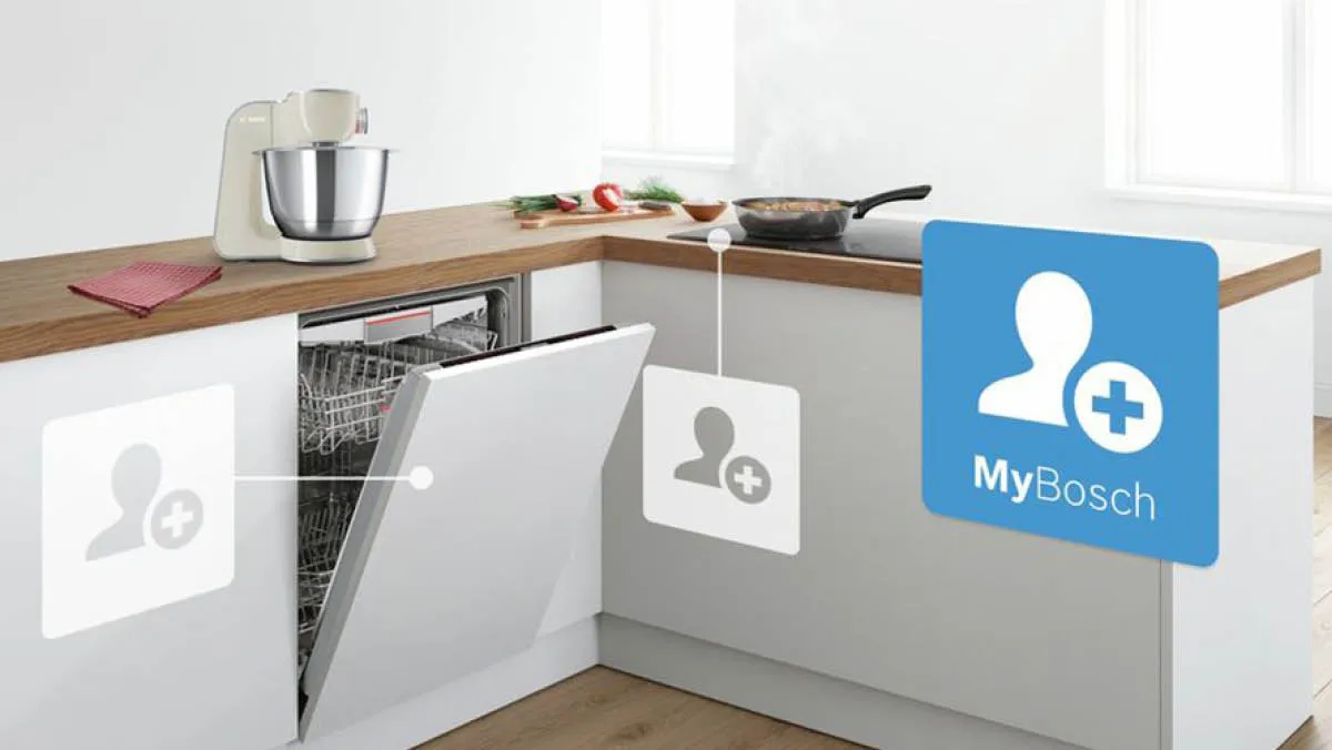 myBosch Icons in einer hellen Küche mit Bosch Hausgeräten.
