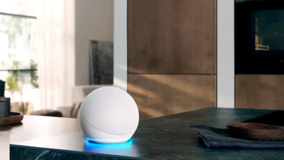 Amazon echo placed on a table in a living room