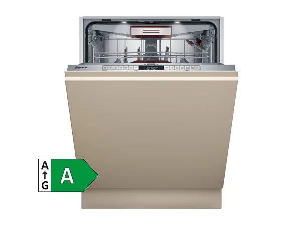 vaatwasser met deur open en groene energielabel A