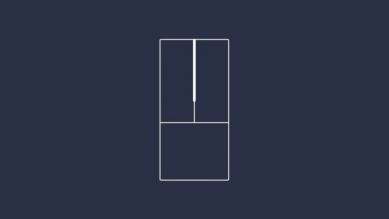 Minimalist geometric design with three rectangular shapes in white outline on a dark blue background.
