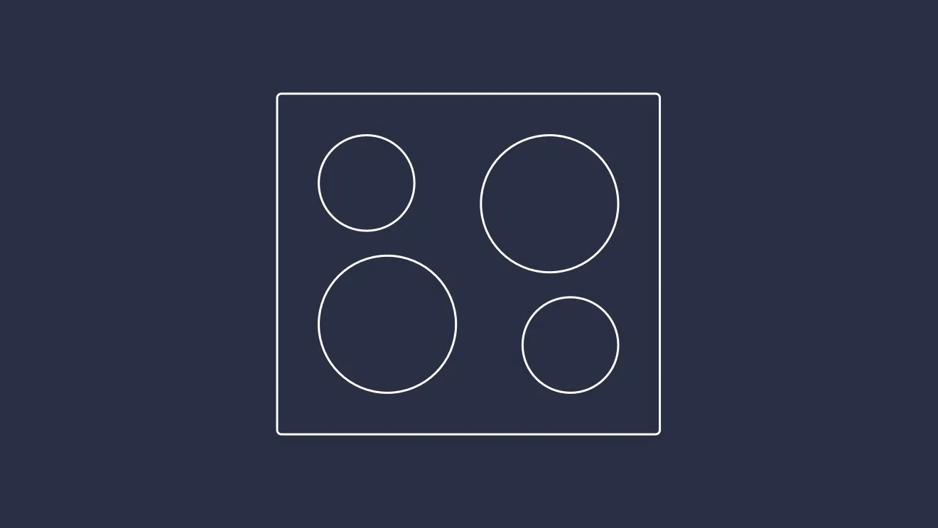 Four white circles arranged in a square on a dark blue background.