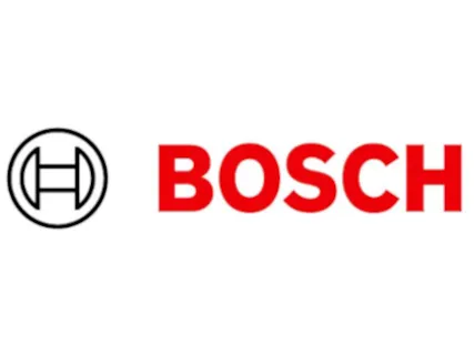 Logo Bosch con texto rojo y símbolo circular negro.