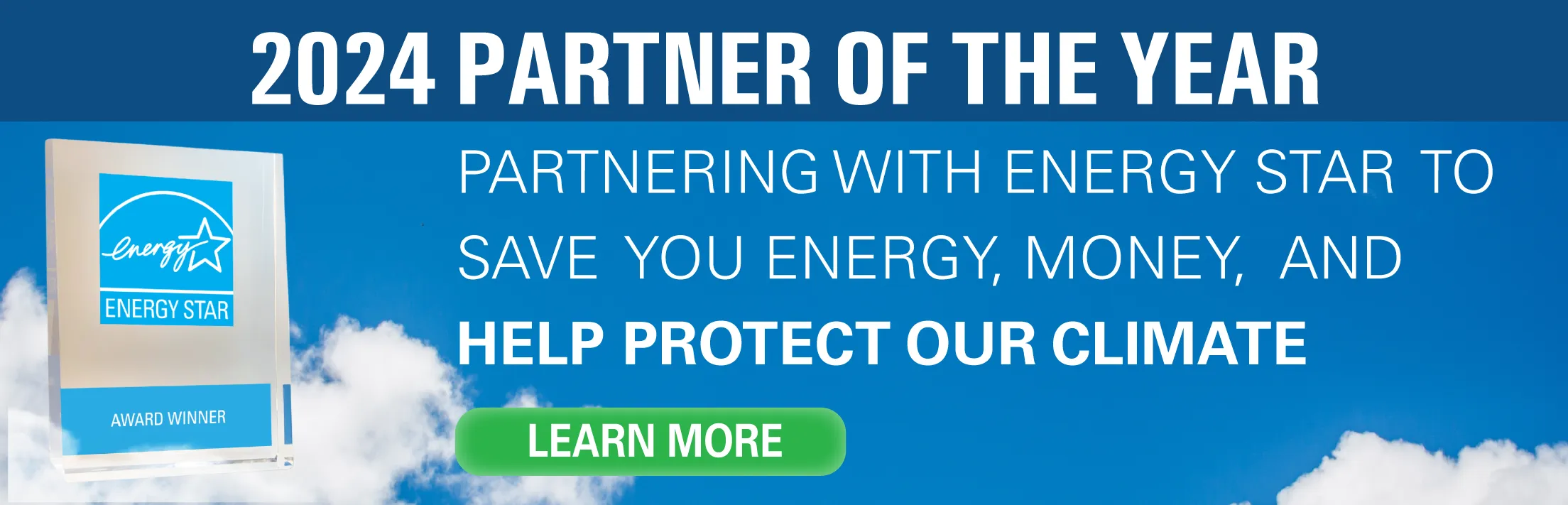 Energy Star award ad with message about saving energy, money, and protecting the climate.