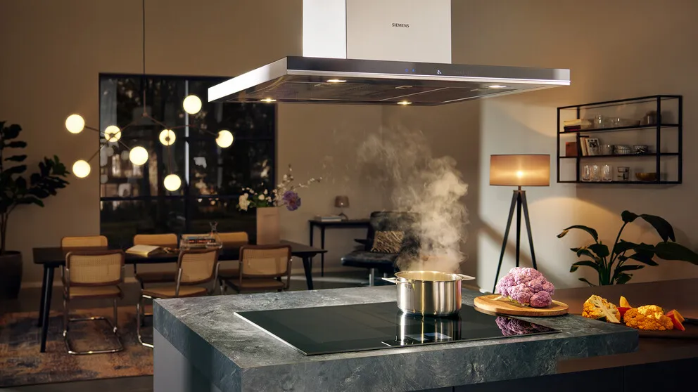 Siemens cooker hood and hob in modern kitchen design