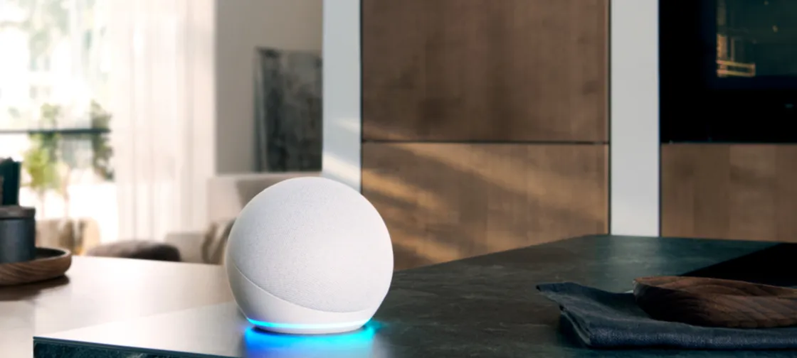 Amazon echo on a table in a living room