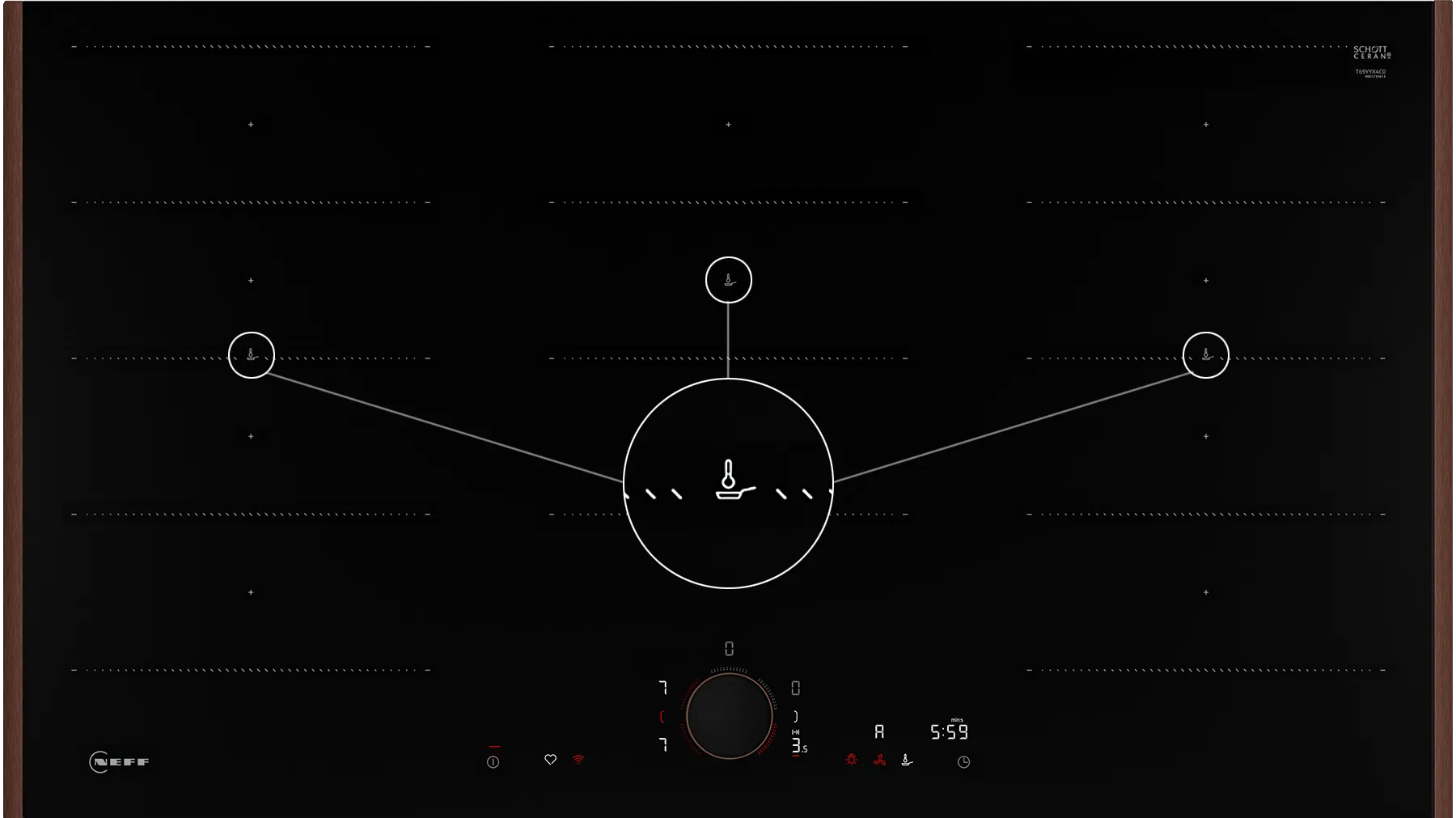 A black induction cooktop featuring a frying sensor, set against a clean white background.