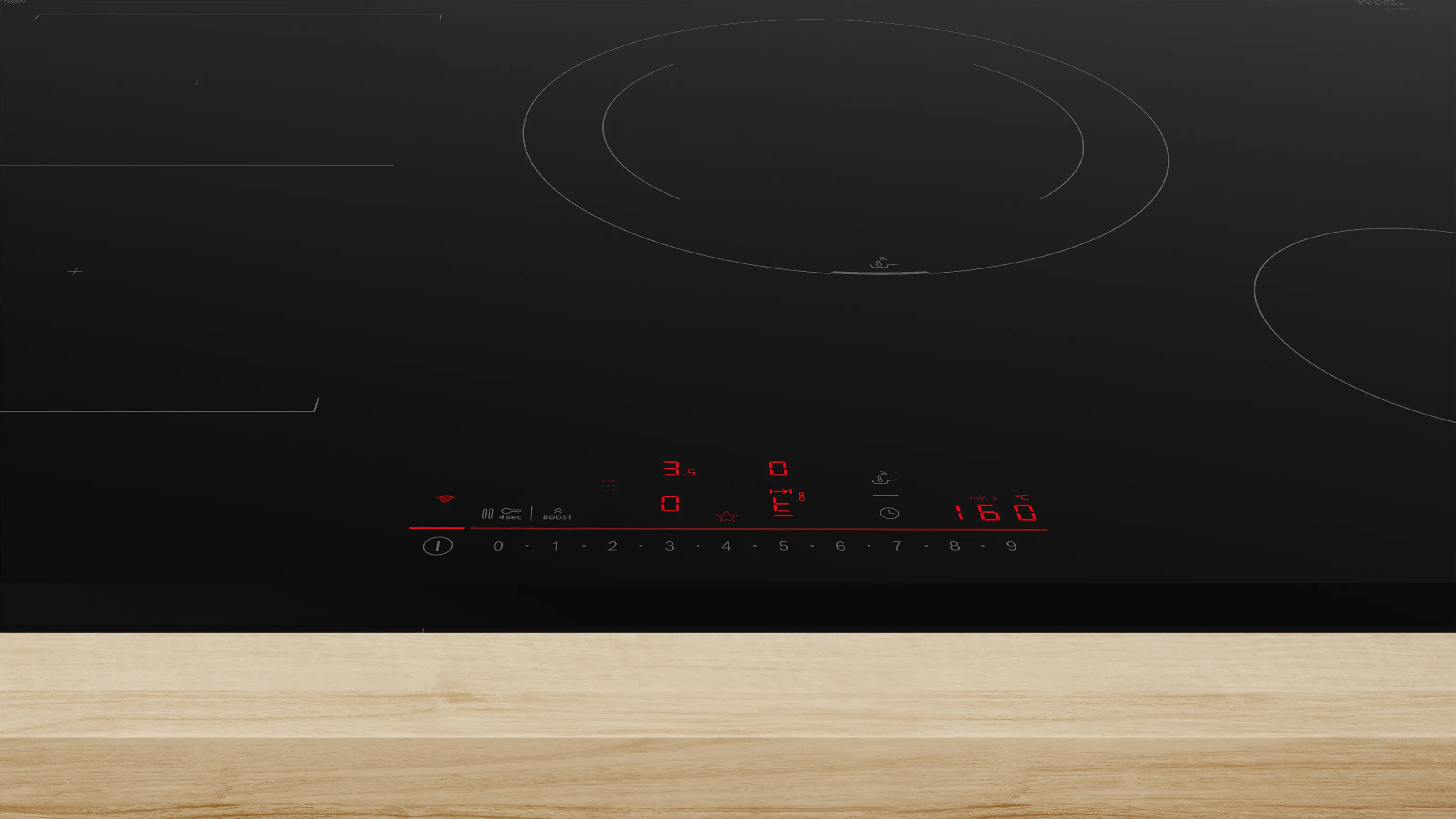 A Bosch electric hob featuring a comfort touch control display.
