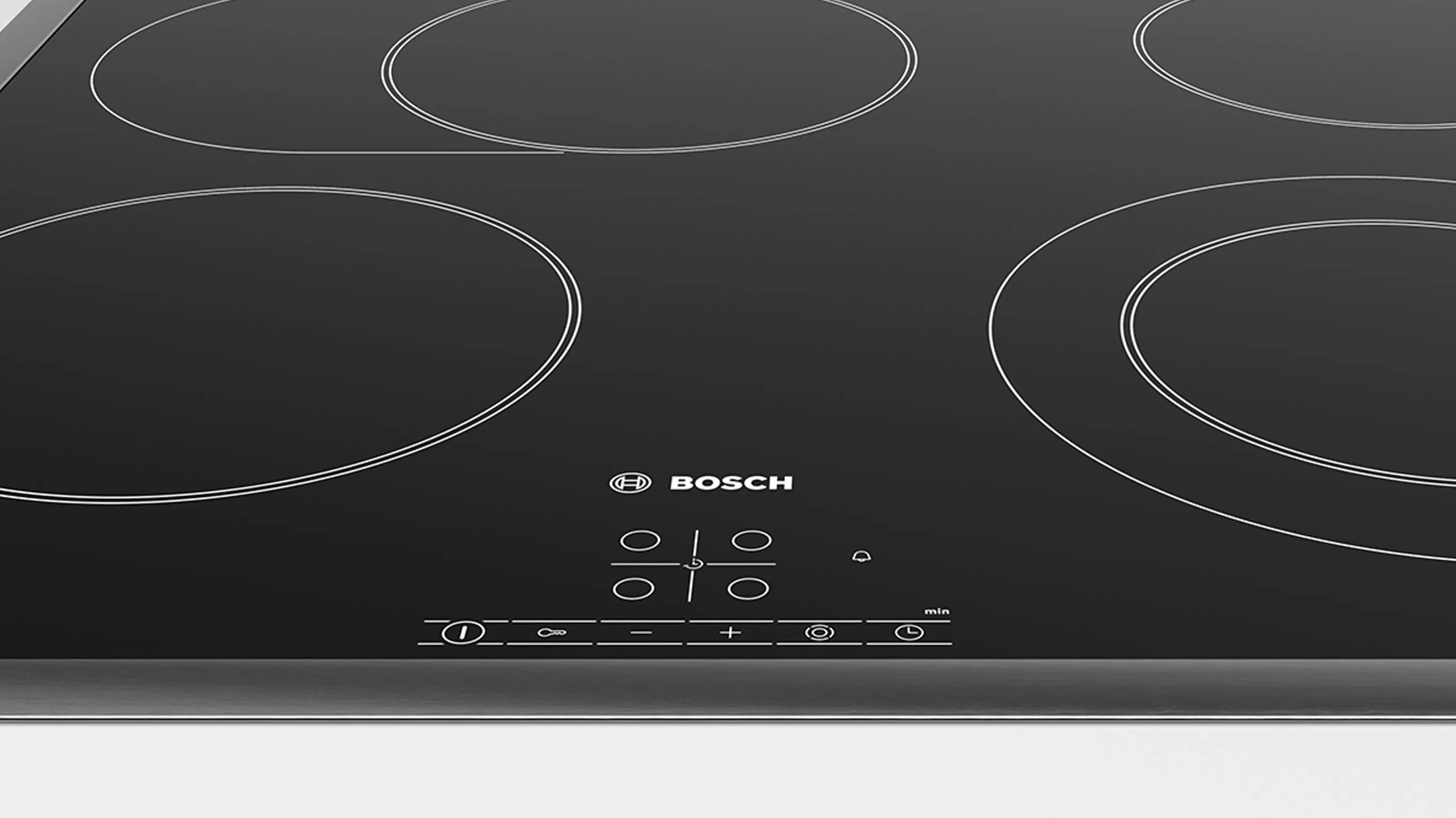 A Bosch electric hob featuring a basic touch control display.