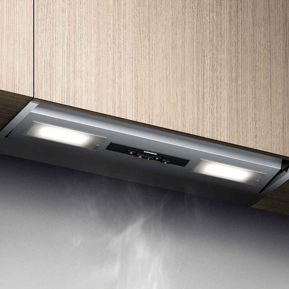 Built in hood with dark cabinet