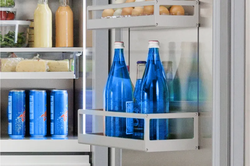 sleek door bins with blue bottles