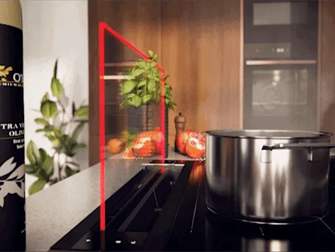 GIF of a glass draft hob extracting air