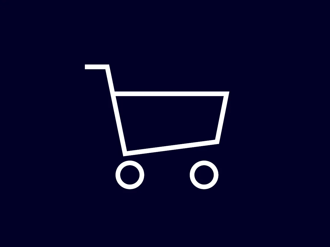 White shopping cart symbol, representing an online shopping or e-commerce concept