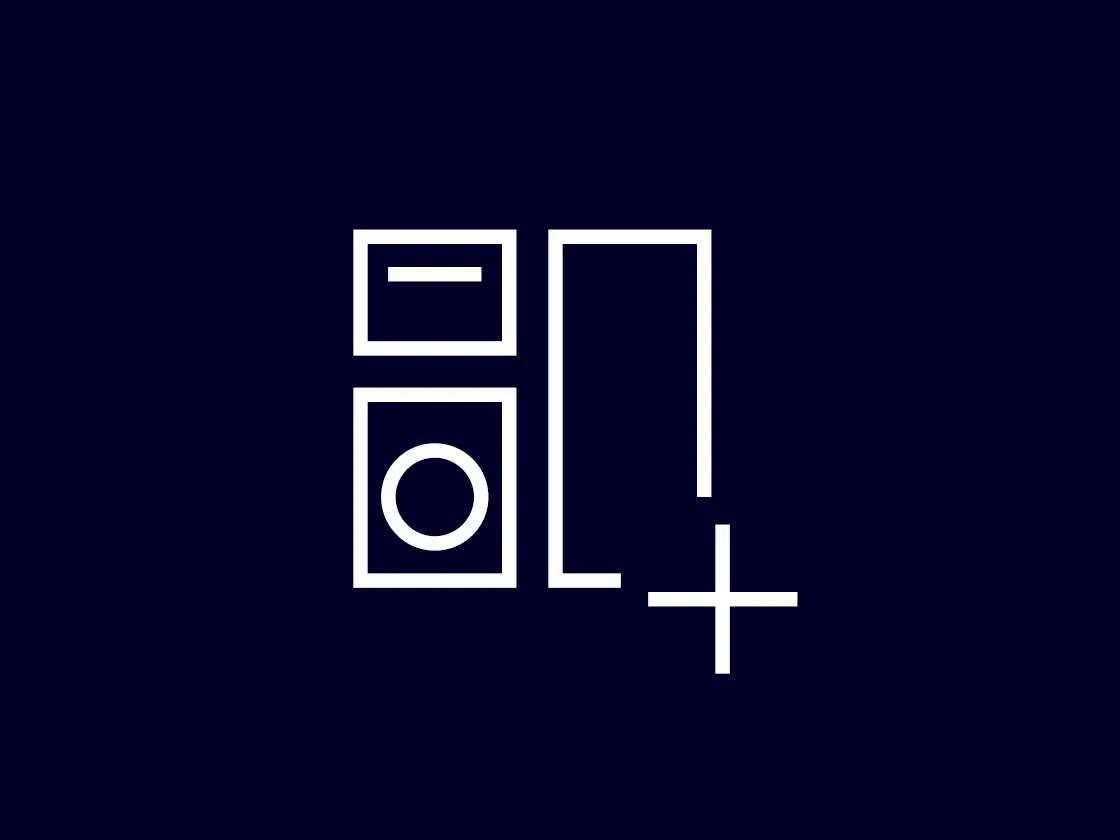 Minimalist geometric shapes in white against a dark blue background.